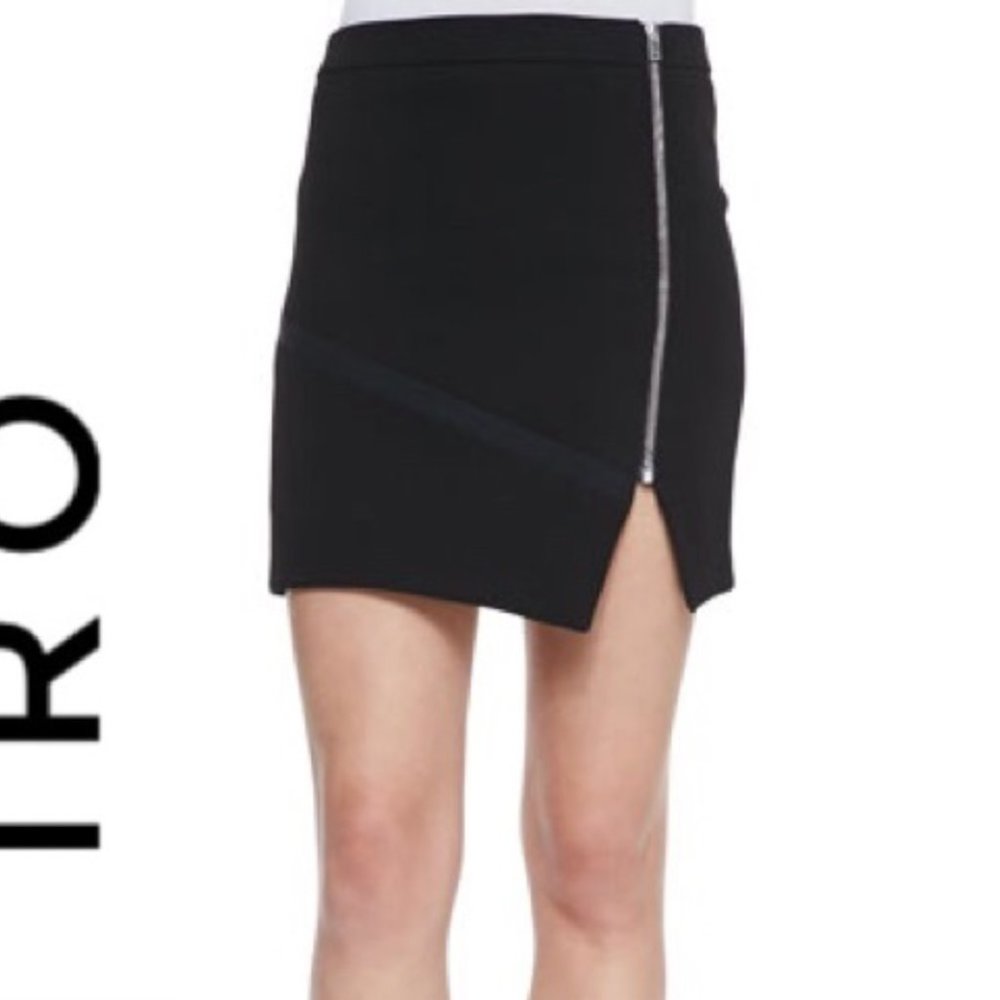 IRO Warol Asymmetric Zip Mini Skirt Black Italian Size 38